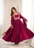 Wine Maroon Embroidered Flared Anarkali Suit Set with Dupatta