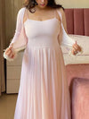 Blush Pink Elegant Anarkali Gown with Sheer Sleeves