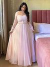 Blush Pink Elegant Anarkali Gown with Sheer Sleeves