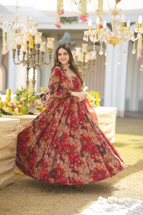 Salisha Red Malti Color Anarkali Suit Set