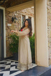 Ivory Anarkali Kurta Palazzo Set with Embroidered Neckline