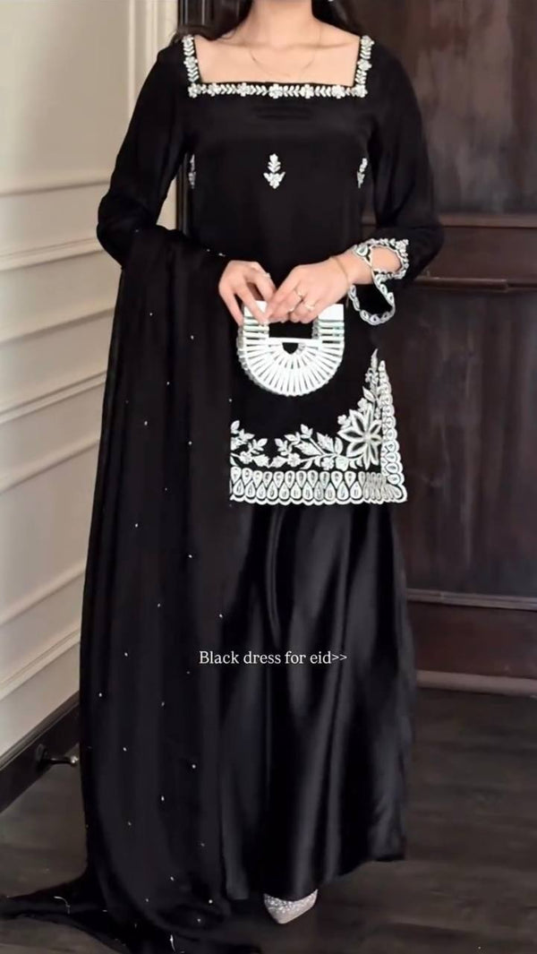Black Royal Embroidery Anarkali Suit Set