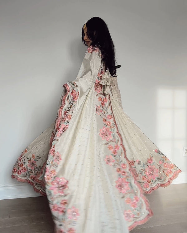 Aarushi's Vichitra Silk White Embroidered Suit Set