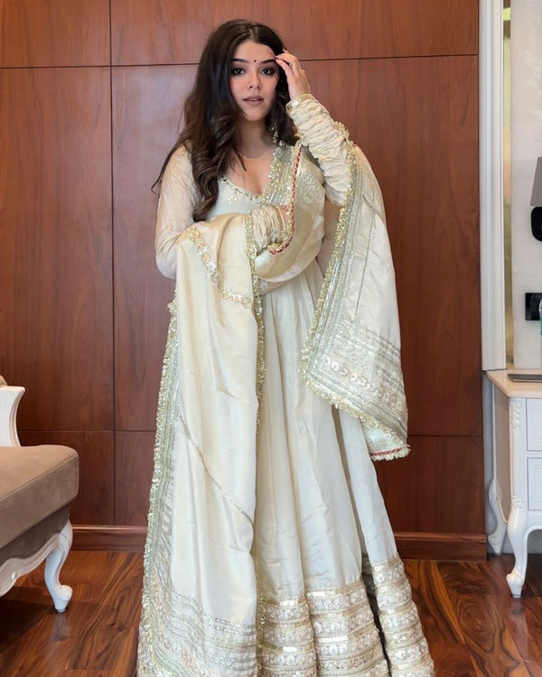 Neha White Premium Anarkali Suit Set