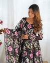 Maitri Black Floral Digital Printed Pure Organza Anarkali Gown