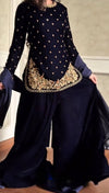 Blue Viscos Velvet Embroidery Fancy suit set