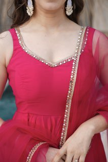 Nency Pink Floral Designer Pure Chanderi Anarkali Gown