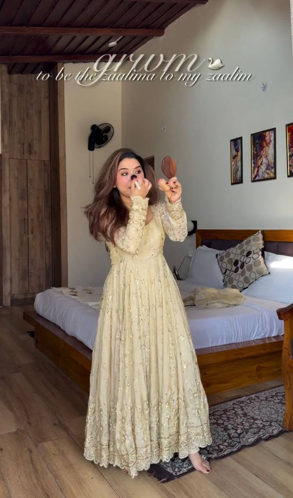 Anjali White Stylish Anarkali Suit Set