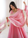 Lime Pink Flared Anarkali Suit Set with Dupatta
