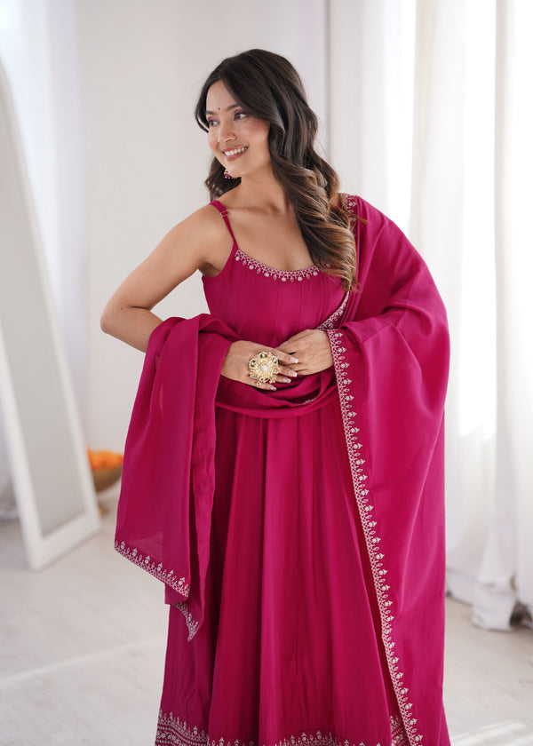 Noorani Pink Ethnic Gown with Dupatta