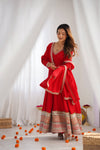 Red Embroidered Anarkali Suit Set Festive & Wedding Wear