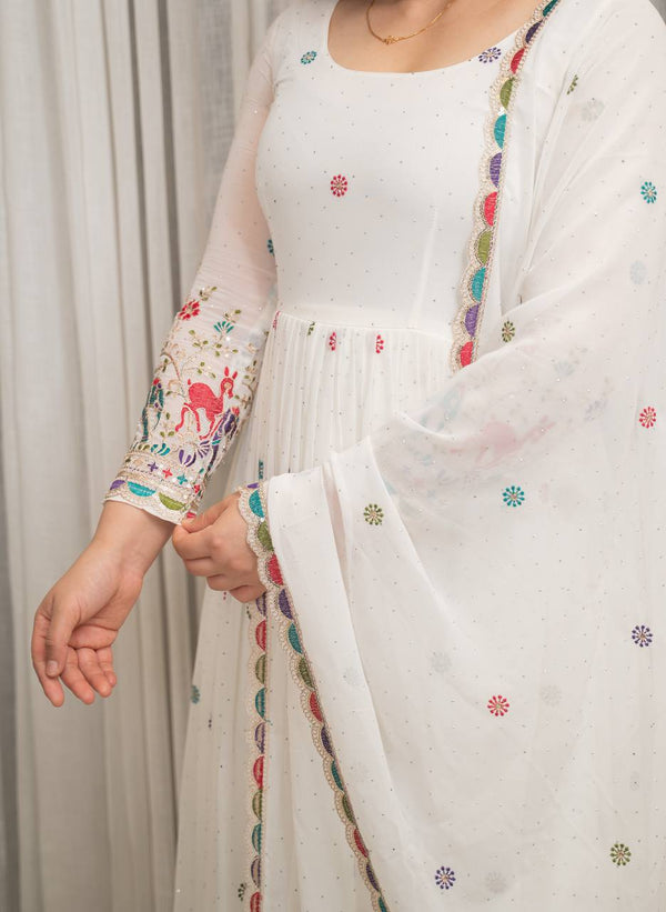 Nayra White Premium Quality Anarkali Suit Set