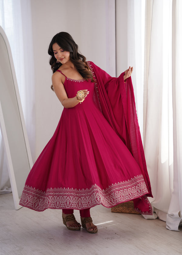 Noorani Pink Ethnic Gown with Dupatta