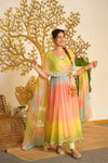 Pastel Green & Peach Flared Anarkali Suit Set with Dupatta