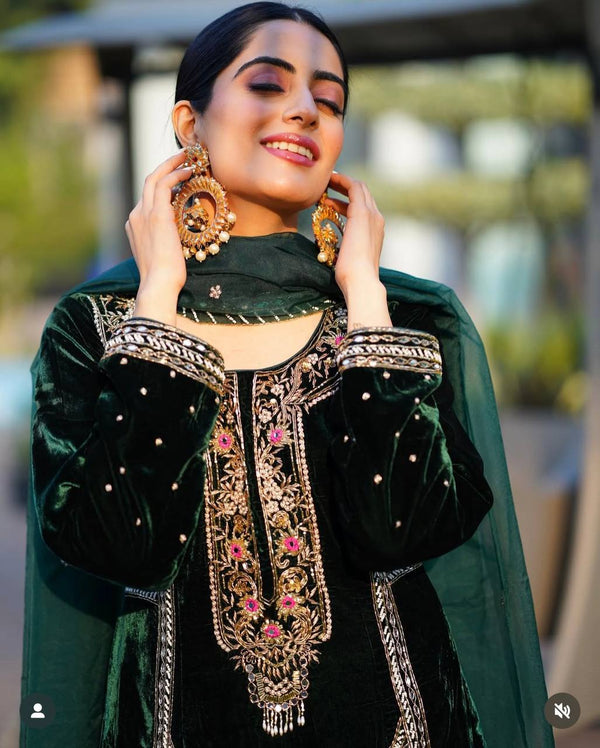 Green Viscos Velvet Fancy suit set