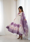 Goldy Flowers Purple Organza Silk Anarkali Gown