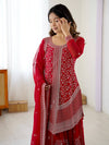 Red Fancy Faux Georgette Embroidered Suit Set