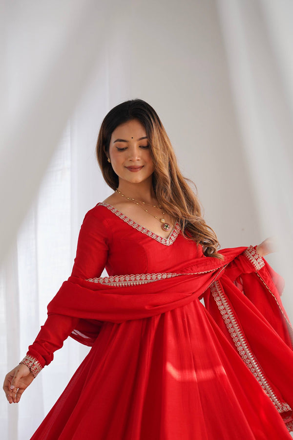 Red Embroidered Anarkali Suit Set Festive & Wedding Wear