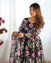 Maitri Black Floral Digital Printed Pure Organza Anarkali Gown