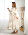 Maitri White Floral Digital Printed Pure Organza Anarkali Gown