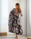 Maitri Black Floral Digital Printed Pure Organza Anarkali Gown