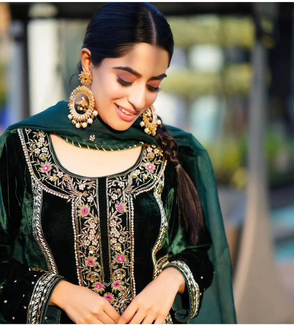 Green Viscos Velvet Fancy suit set