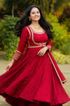 Classic Red Ethnic Anarkali Dress with Embroidery Work