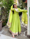 Lime Green Flared Anarkali Suit Set with Dupatta