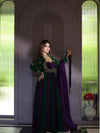 Royal Purple & Green Embroidered Anarkali Gown with Dupatta