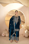 Blue Velvet Anarkali Suit Set with Dupatta