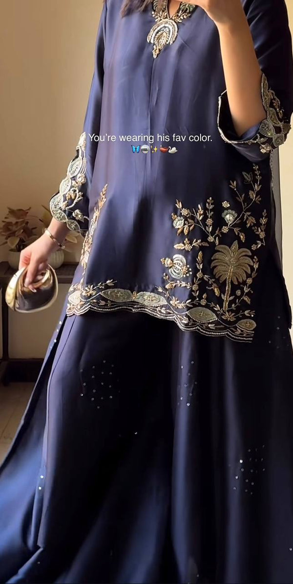 Crispy Blue Fancy Embroidered Suit Set
