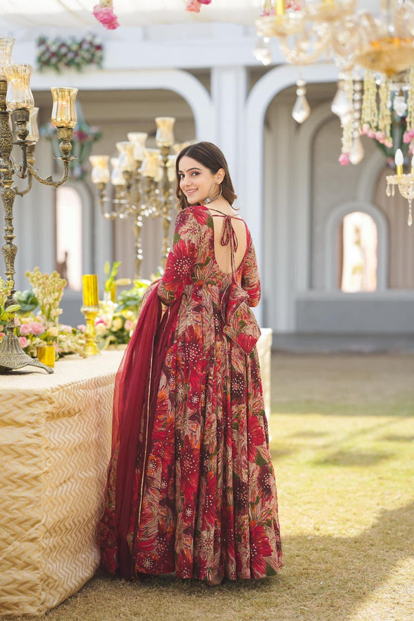 Salisha Red Malti Color Anarkali Suit Set