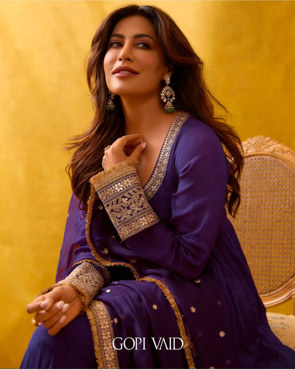 Purple Cinon Silk Anarkali Premium Suit Set