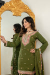 Zehra Green Embroidered Kurta Palazzo Dupatta Suit Set