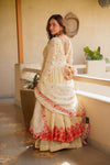Traditional Cream Floral Border Anarkali Suit with Dupatta