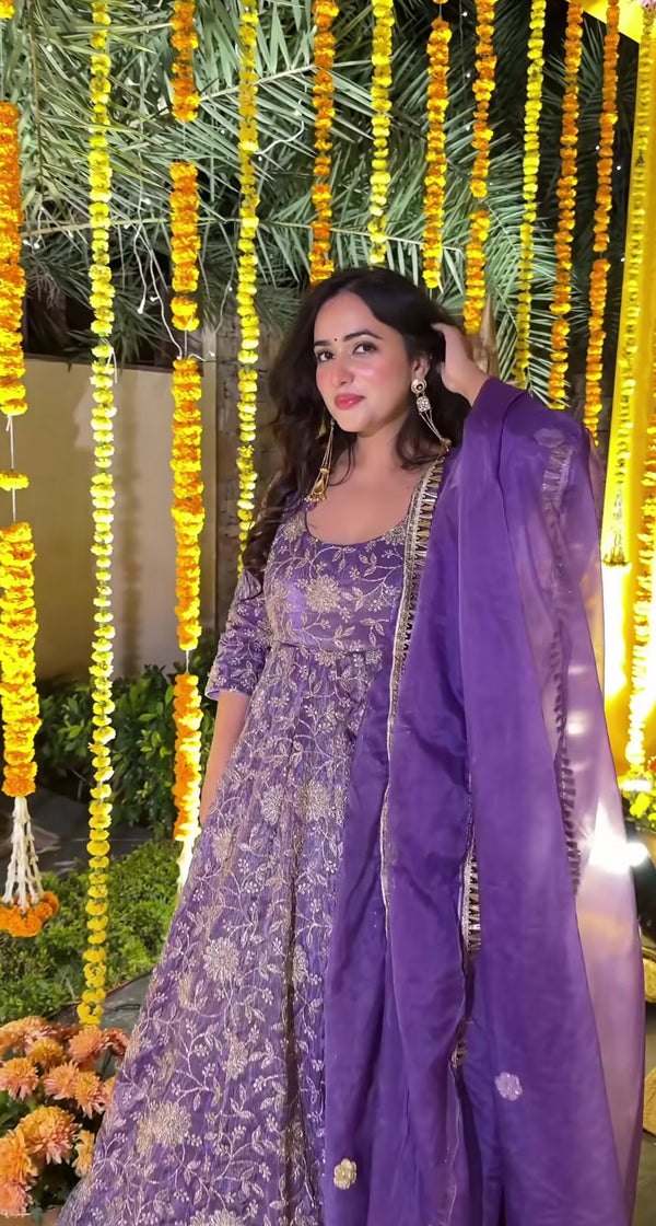 Vasudha Purple Anarkali Suit Set