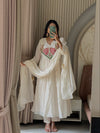 White Hand work Anarkali Suit Set with Dupatta Festive & Wedding Wear