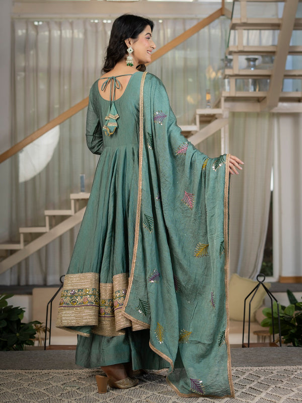 Designer Anarkali Suit Set with Rich Border & Neck Embroidery