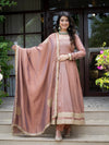 Jiya Premium Blush Brown Anarkali with Golden Border Dupatta