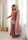 Aafreen Pink and Green Embroidered Kurta Sharara Set with Dupatta