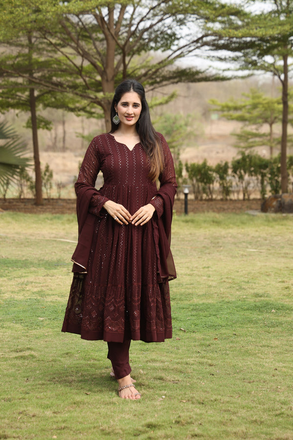 Derry's Cofee Coloured Anarkali Suit Set