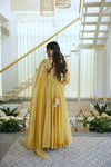Mustard Yellow Flared Anarkali Suit with Embellished Dupatta