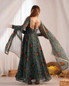 Bandhej Green Soft Chiffon Forest Designer Anarkali Gown