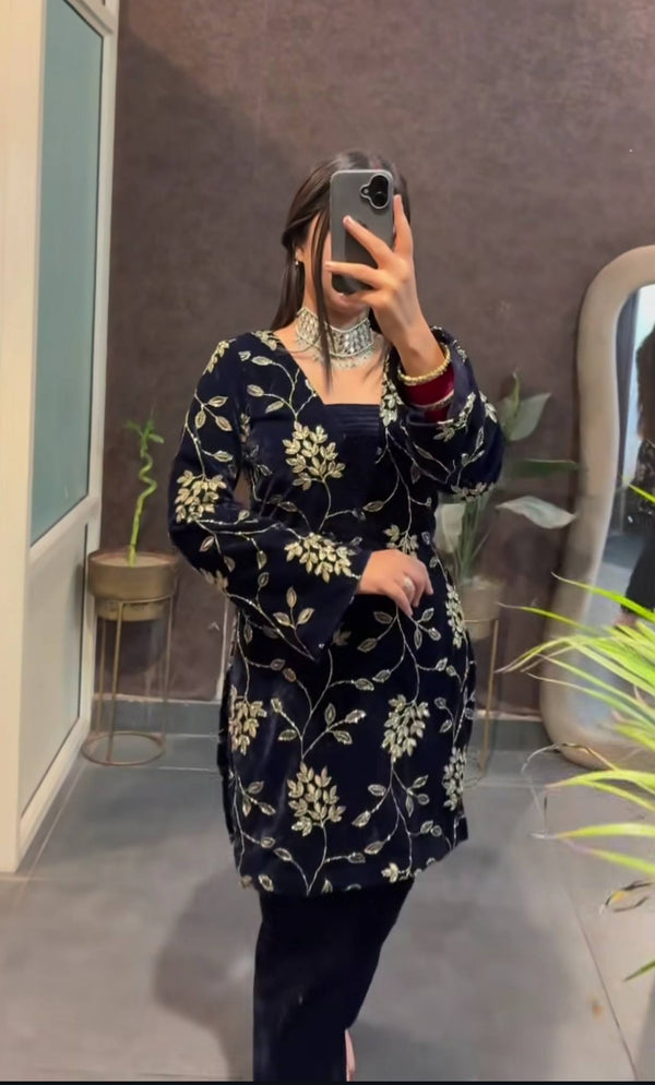 Blue Velvet Premium Fancy Suit Set