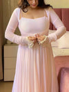 Blush Pink Elegant Anarkali Gown with Sheer Sleeves