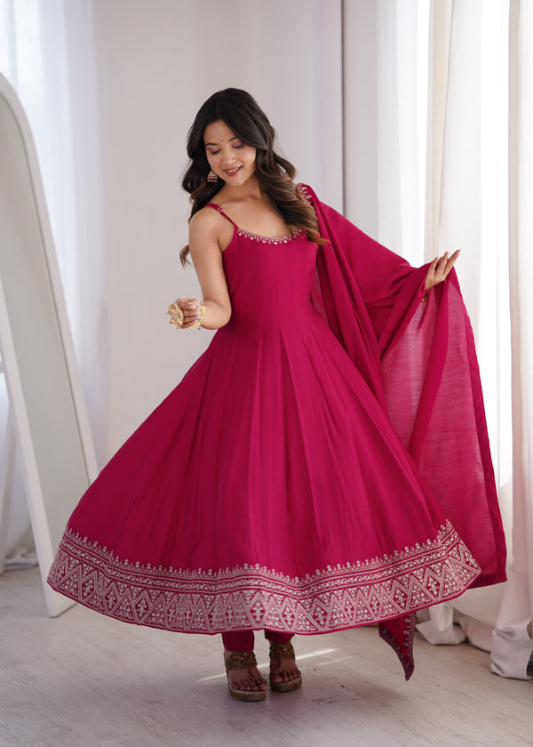 Noorani Pink Ethnic Gown with Dupatta
