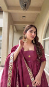Meera Wine Embroidered Anarkali Suit Set with Dupatta
