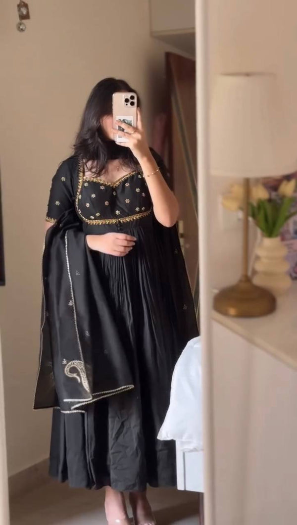 Jiya Classic Black Flared Anarkali Dress with Embroidery