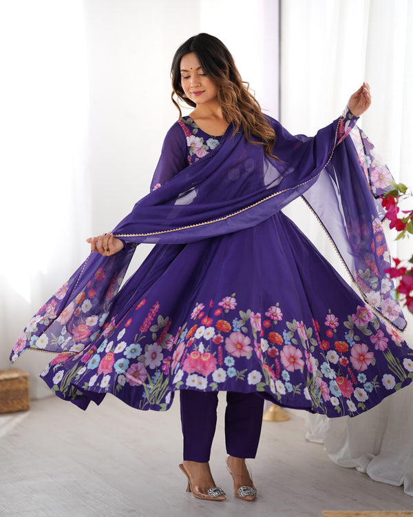 Nitara Blue Floral Print with Handwork Organza Anarkali