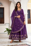 Beach Purple Faux Georgette Embroidered Suit Set